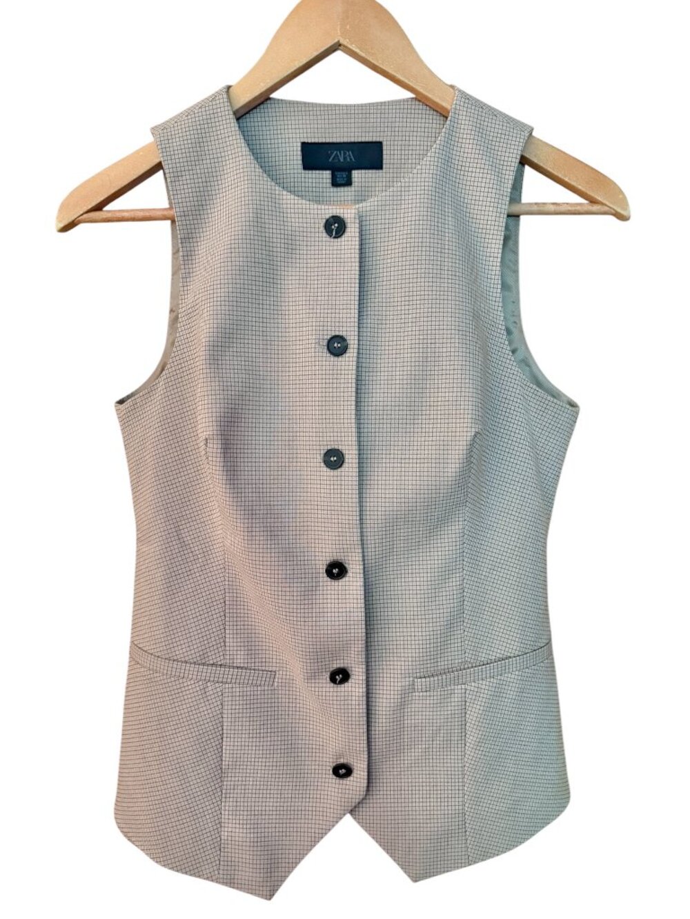 Zara Microplaid Checkered Tailored Buttoned Front Structured Vest size S